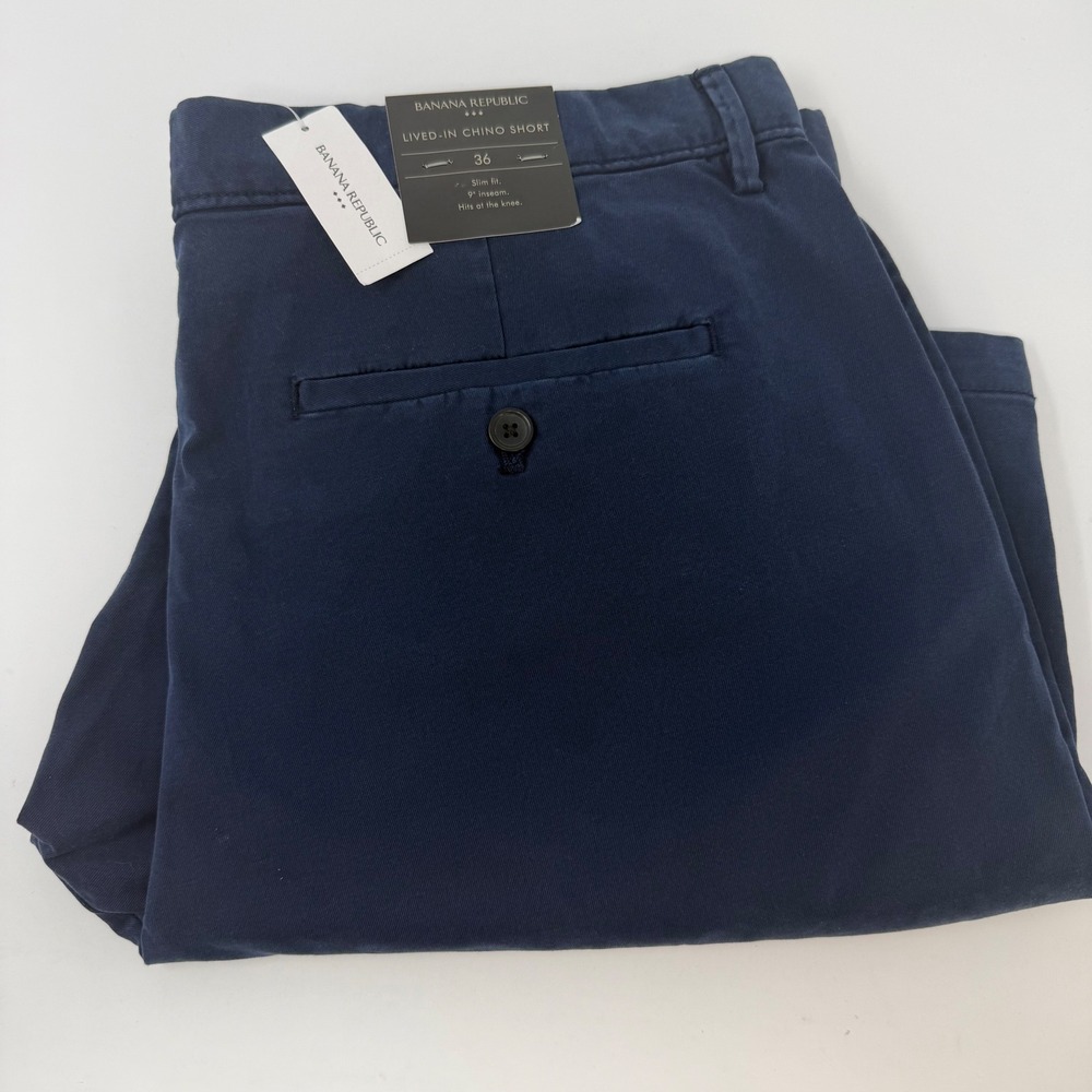 Banana Republic Mens Navy Blue Lived-In Chino Shorts Slim Fit 9 Inseam 36 NEW